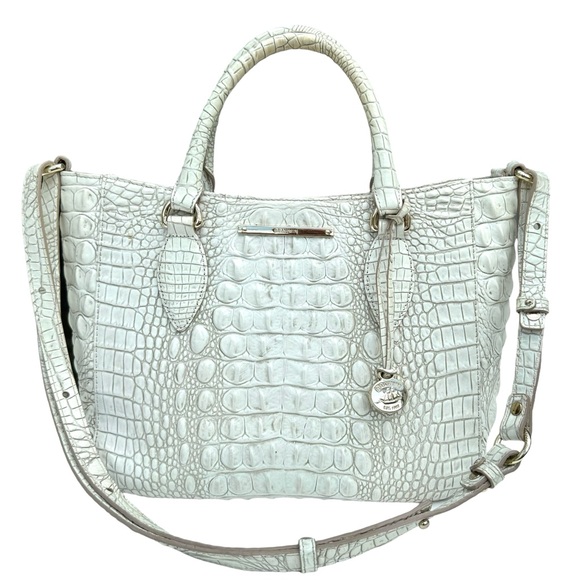 Brahmin Crocodile Melbourne Shoulder Bag Off White Leather Medium Satchel Womens - Picture 1 of 17
